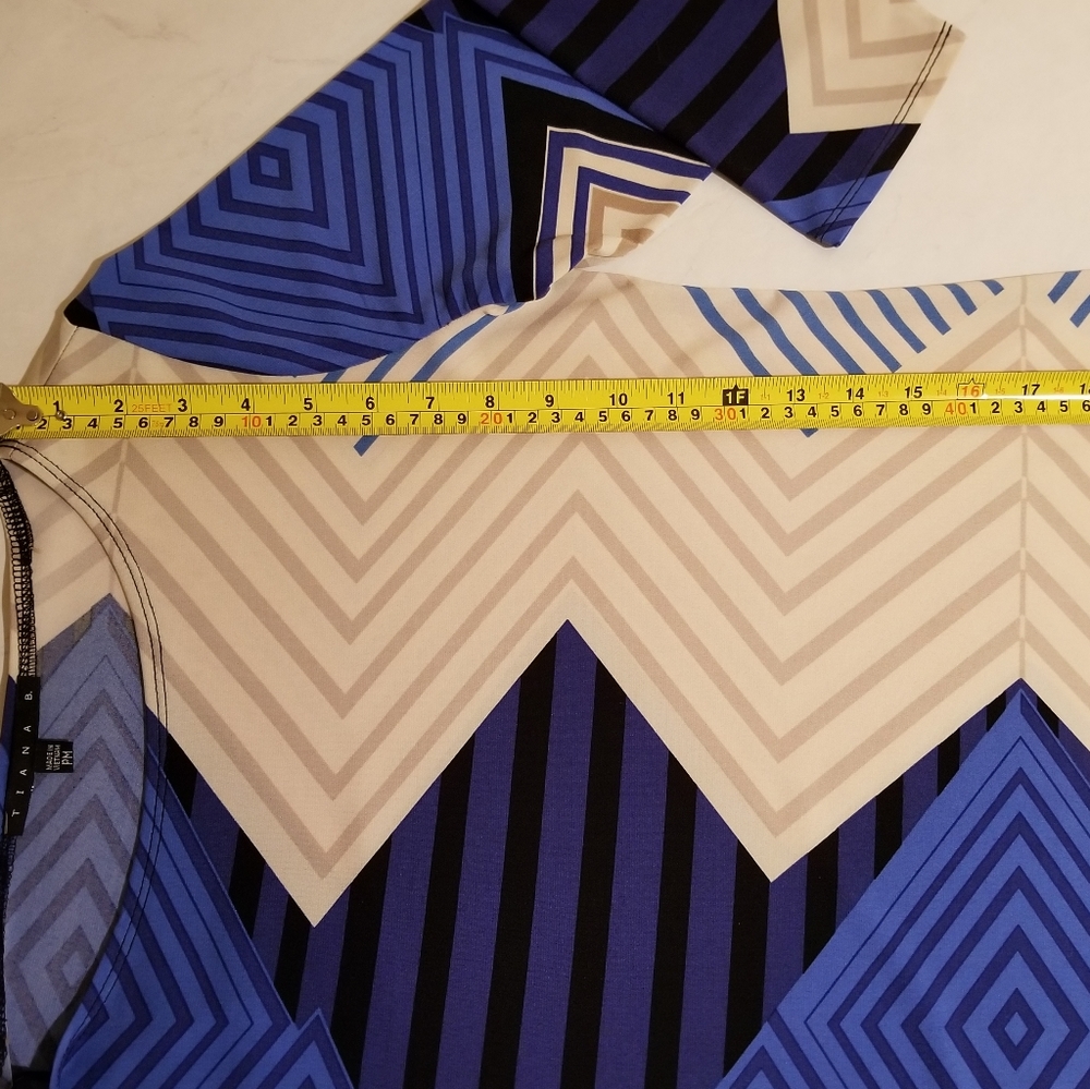Tiana B. Shift Dress Geometric Stripe Design Blue Cream Nude - Picture 7 of 12